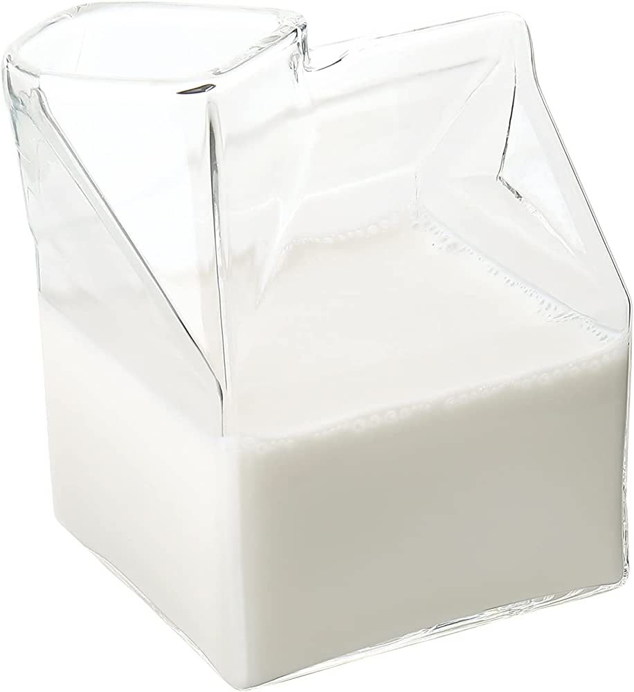 Glass Milk Carton, Kawaii Aesthetic Clear Cup, Cute Mini Creamer Container - Small Gift Choice | Amazon (US)