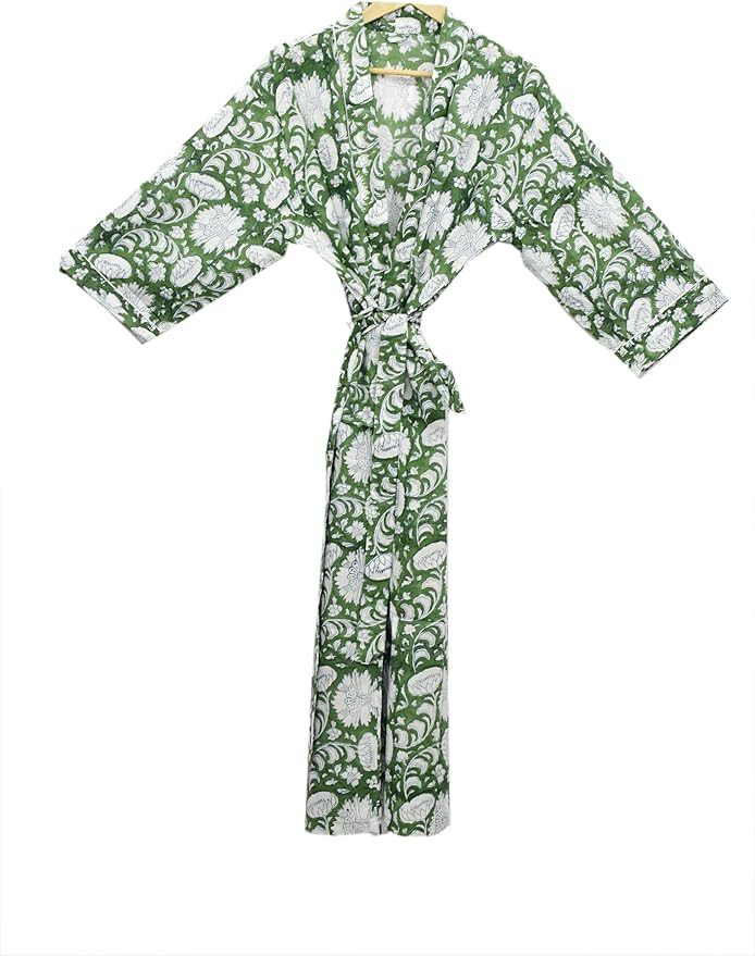 Hand block print Cotton Kimono bikini cover up,Indian Hand block print Cotton Bath Robe,Swim Wear... | Amazon (US)