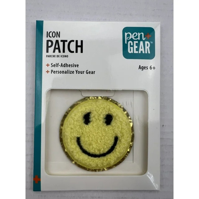 Pen+Gear Icon Patch Sticker 'Smiley Face' Yellow, Chenille, Back to School | Walmart (US)