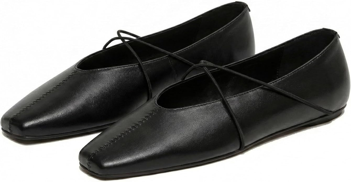 Women's Square Toe Ballet Flats Criss-Cross Straps Comfortable Slip On Mary Jane Flat Shoes for O... | Amazon (US)