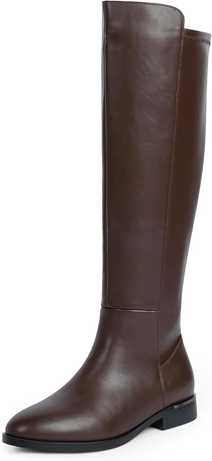 Modatope Knee High Boots Women Flat Rounded Toe Stretchy Boots Side Zipper Dress Tall Boot | Amazon (US)