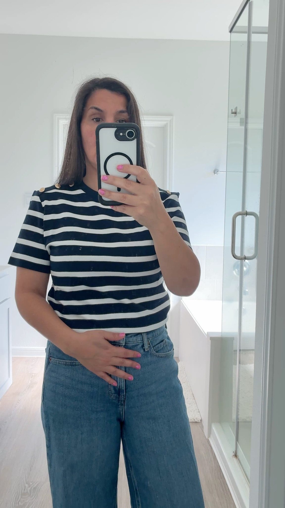 I wear stripes a lot and this Sam’s Club shirt is working for me. It has nice gold buttons on the shoulders and the material has some stretch. I did get a Medium when I could have got a Small and I feel good about it. 