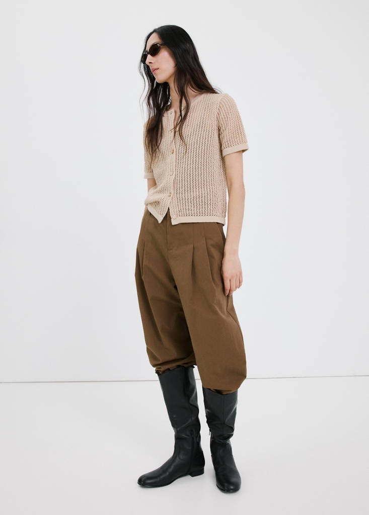 Short-sleeved knitted cardigan with lace design sand - Woman - M - MANGO | Mango (US/MX/AU)