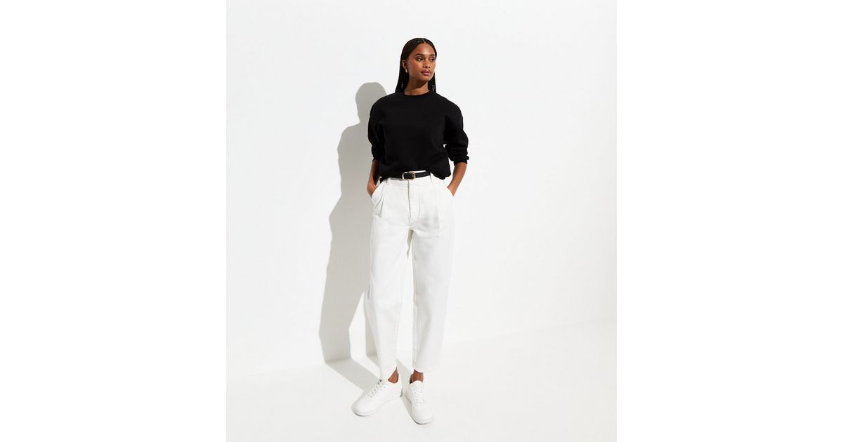 Off White High Waist Tapered Cotton Trousers | New Look | New Look (UK)