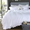 Queen's House 3 Pieces Duvet Cover Set Washed Cotton White Ruffled Duvet Quilt Cover with Zipper ... | Amazon (US)