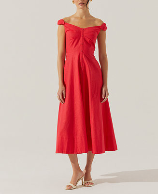 Women's Charelin Off-The-Shoulder Linen-Blend Midi Dress | Macy's