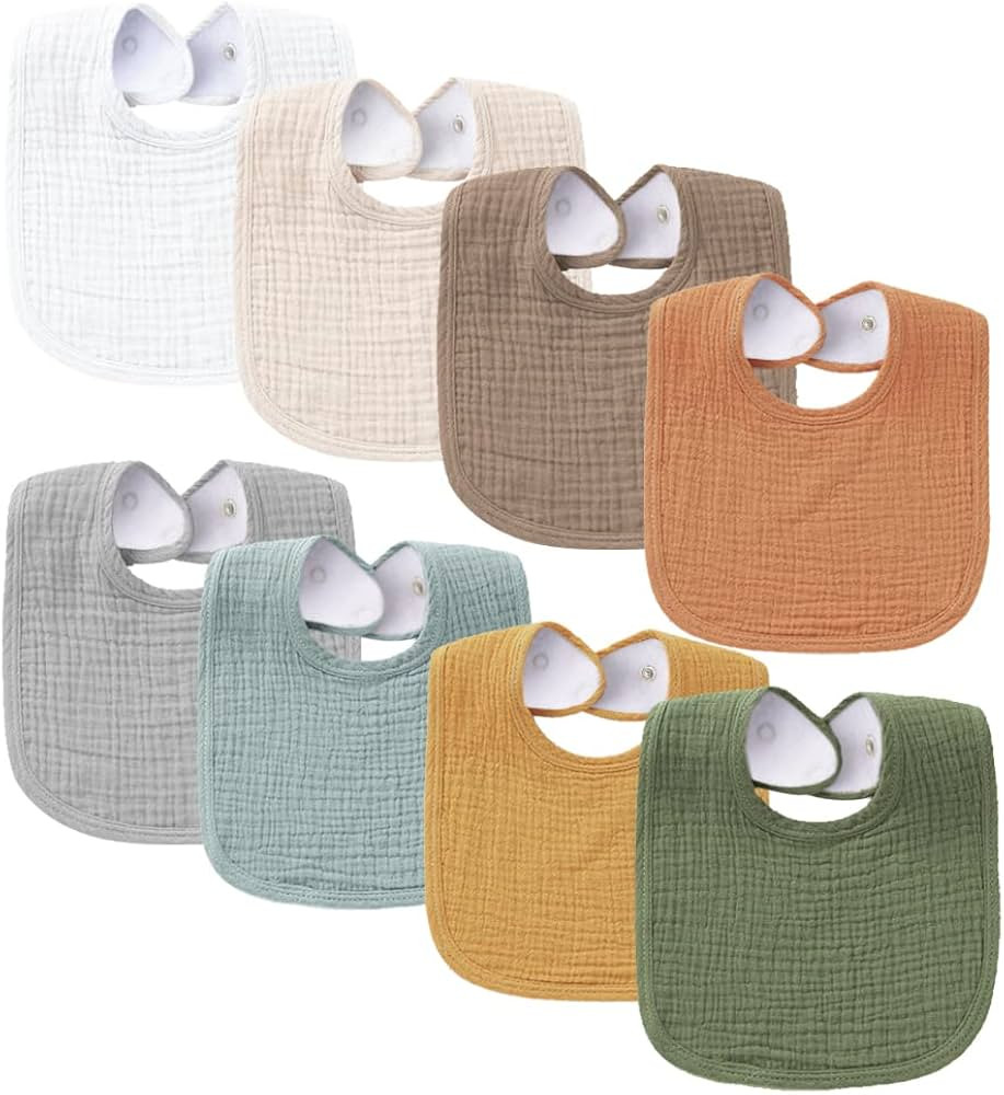 Konssy Muslin Baby Bibs 8 Pack Baby Bandana Drool Bibs Cotton for Unisex Boys Girls, 8 Solid Colo... | Amazon (US)