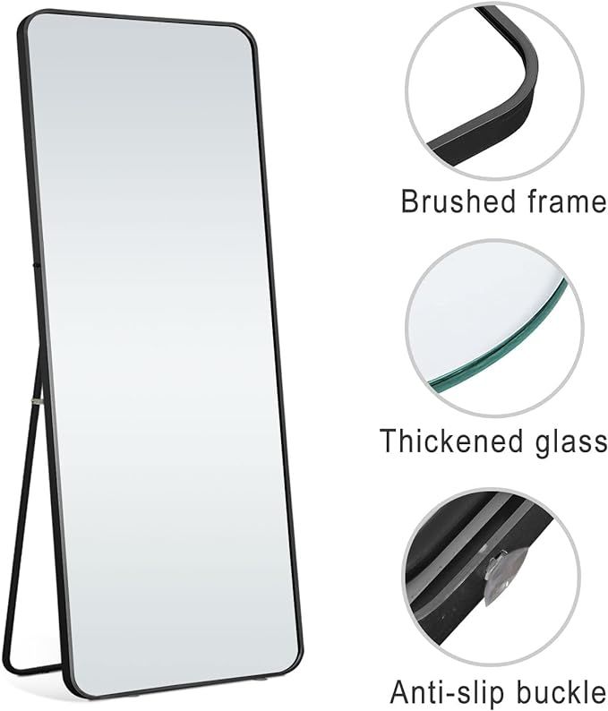 PexFix Floor Mirror Full Length Black 65"x22", Recessed Round-Corner Dressing Mirror with Full Si... | Amazon (US)