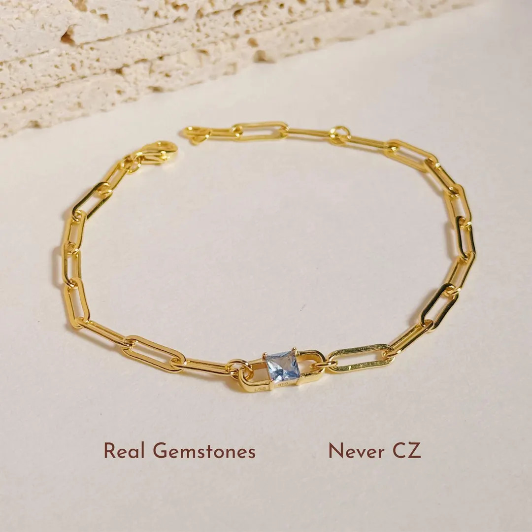 Birthstone Bracelet for Mom, Family Birthstone Paperclip Chain Bracelet, Personalized Gifts for H... | Etsy (US)