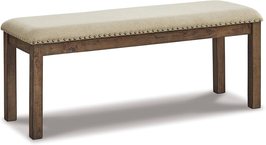 Signature Design by Ashley Moriville Casual Rustic Upholstered Dining Bench, Grey & Brown | Amazon (US)