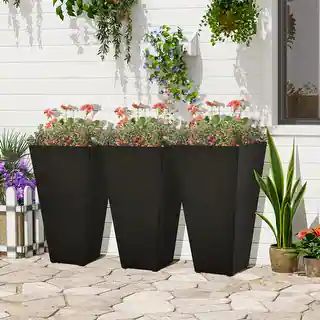 Outsunny 28" Tall Plastic Flower Pot, Set of 3, Large Outdoor & Indoor Plastic Garden Planters, f... | Bed Bath & Beyond
