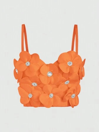 SHEIN ICON Women's Top With 3d Flower Decoration Straps | SHEIN