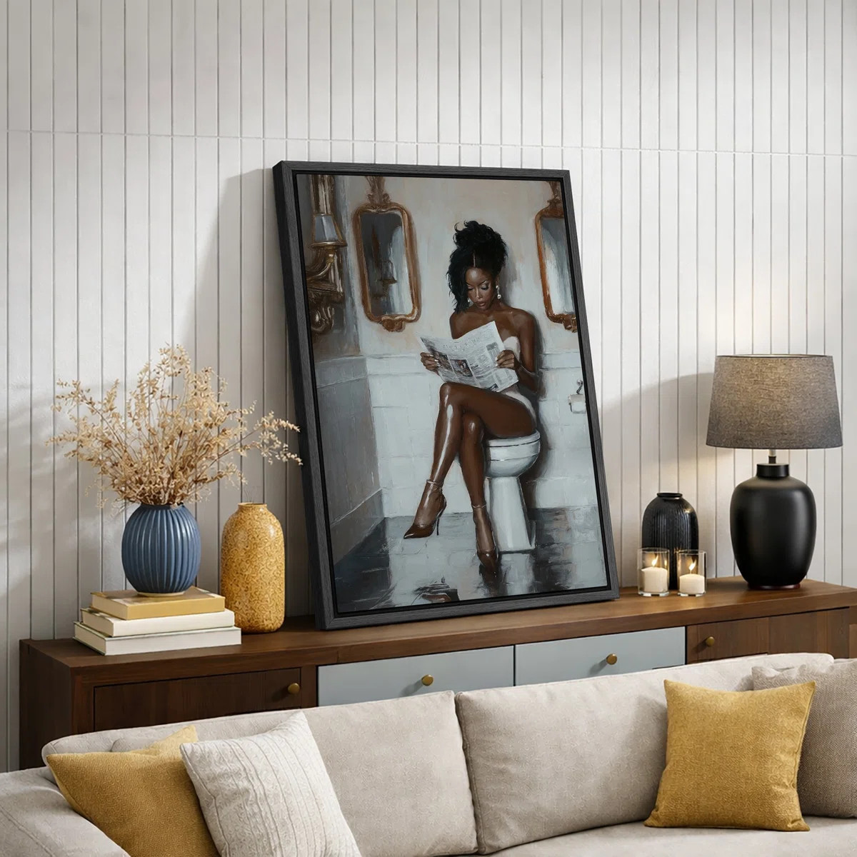 Elegance "Glamorous Woman Reading Newspaper Chic Artwork, Bathroom/Vanity Room/Powder Room Decor ... | Wayfair North America