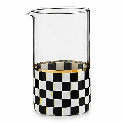 MACKENZIE-CHILDS Mixing Glass, Tall Cocktail Mixing Glass with Spout, Bar Accessory, 2.5 Cups, Black-and-White Courtly Check | Amazon (US)