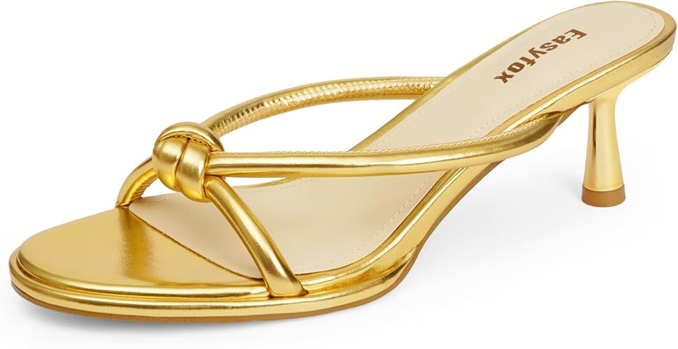 Womens Heeled Sandals Rounded Open Toe Mid Heels Slip on Bow Mules Sandals Comfort Dress Party Sh... | Amazon (US)