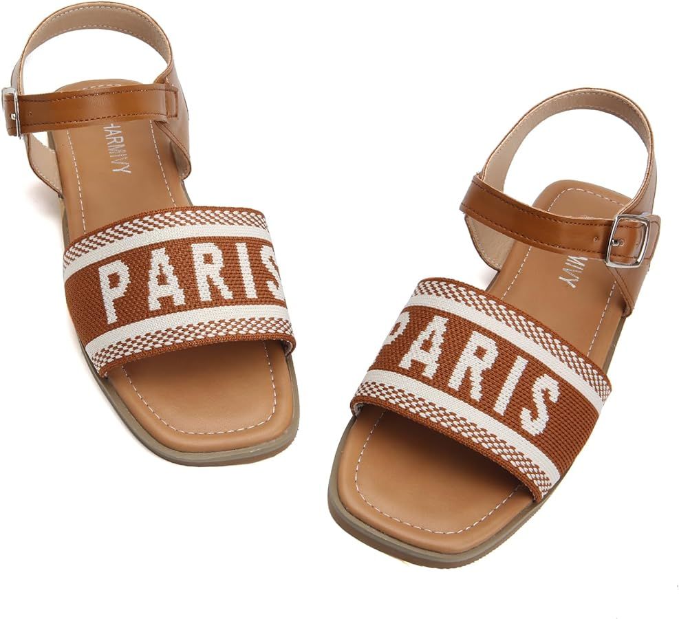 Girls Sandals Letter Upper Dress Sandals Square Open Toe Flat Summer Shoes Toddler/Little Kid/Big... | Amazon (US)