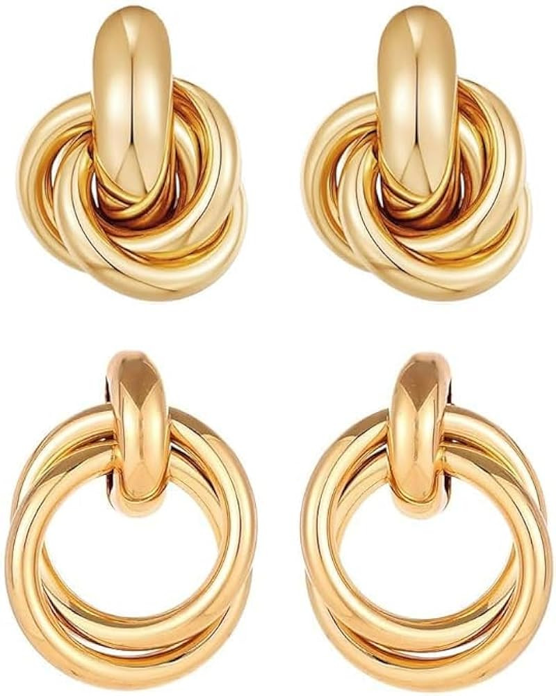 Chunky Gold Knot Earrings Geometric Drop Dangle Earrings Long Twisted Earrings Statement Earring ... | Amazon (US)