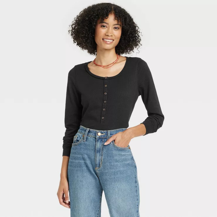 Women's Long Sleeve Henley Neck Shirt - Universal Thread™ | Target