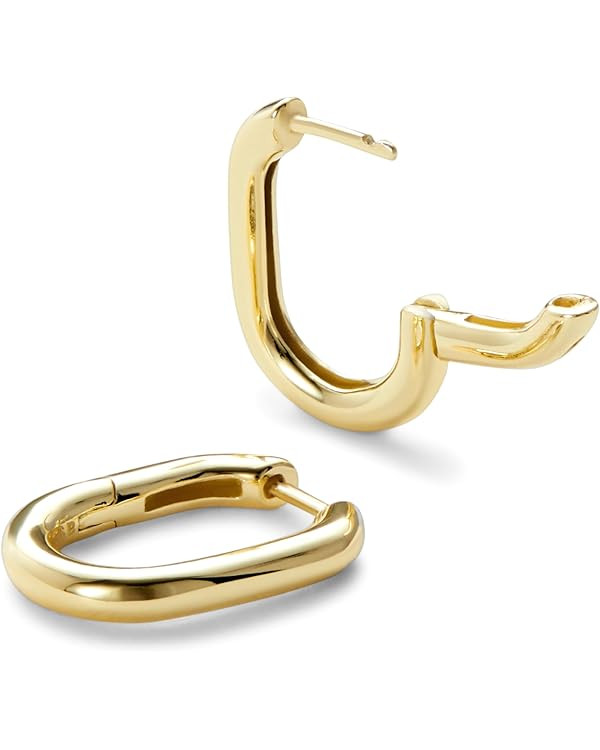 Ana Luisa Rox Rectangle Hoop Earrings for Women - Chic 14K Gold Plated Hoop Earrings & Silver Rho... | Amazon (US)