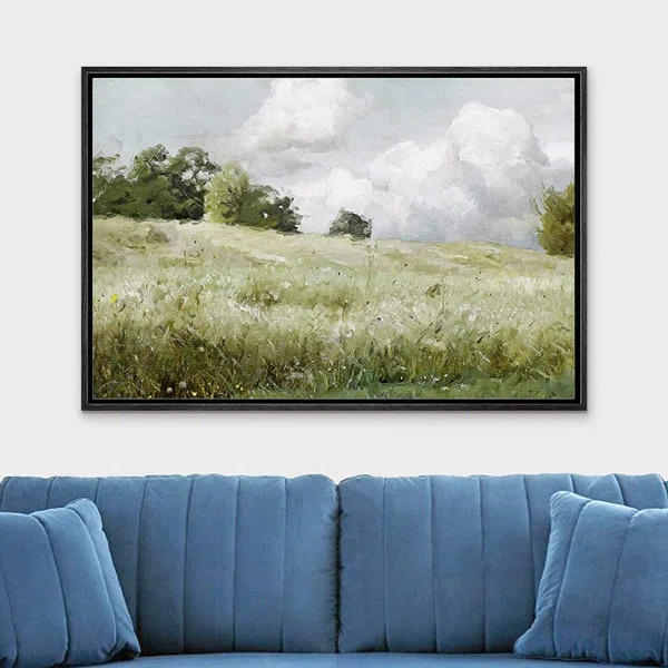 Green Meadow Under Stormy Clouds Nature Wilderness Framed On Canvas Painting | Wayfair North America