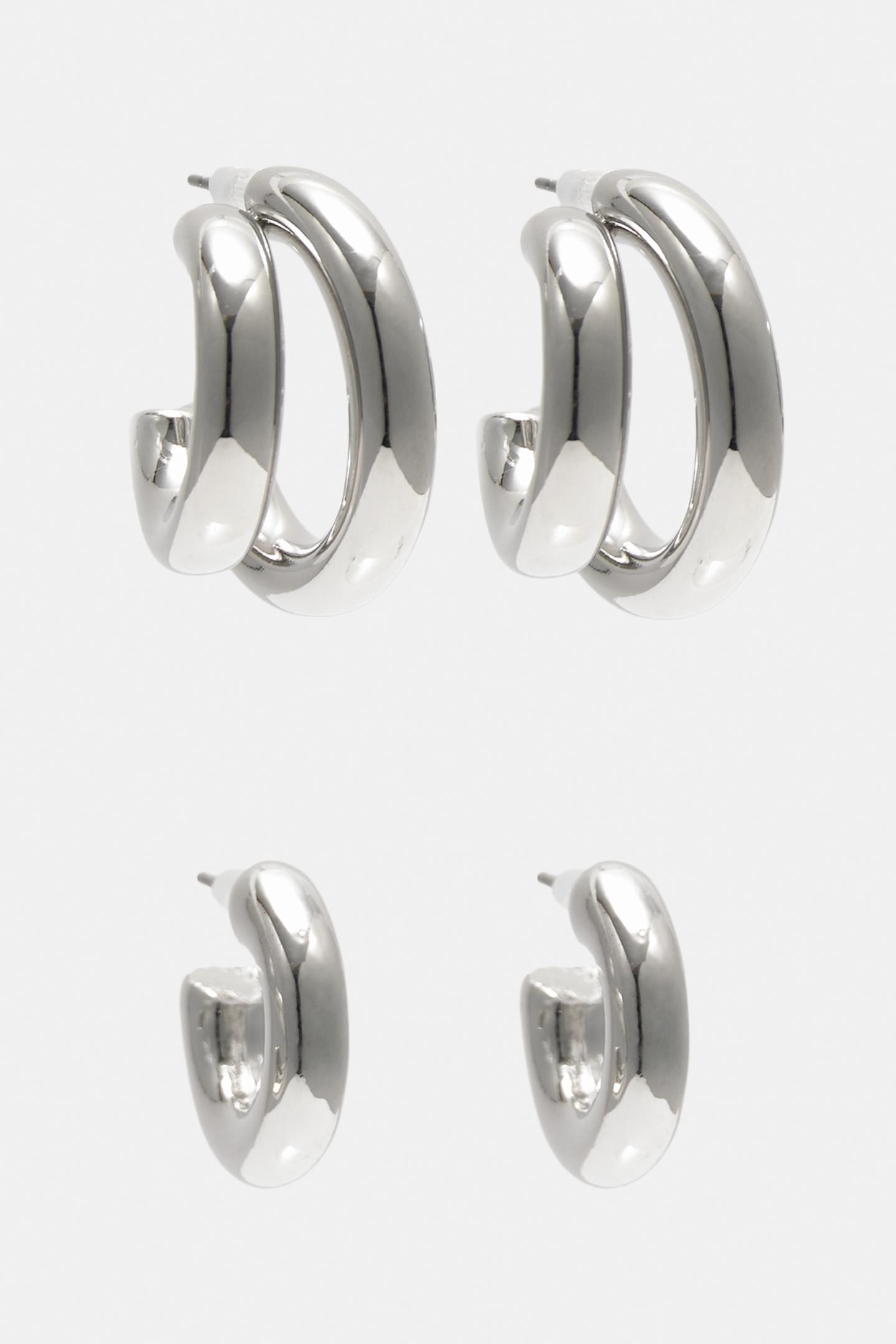 Pack of double metallic hoop earrings | PULL and BEAR UK