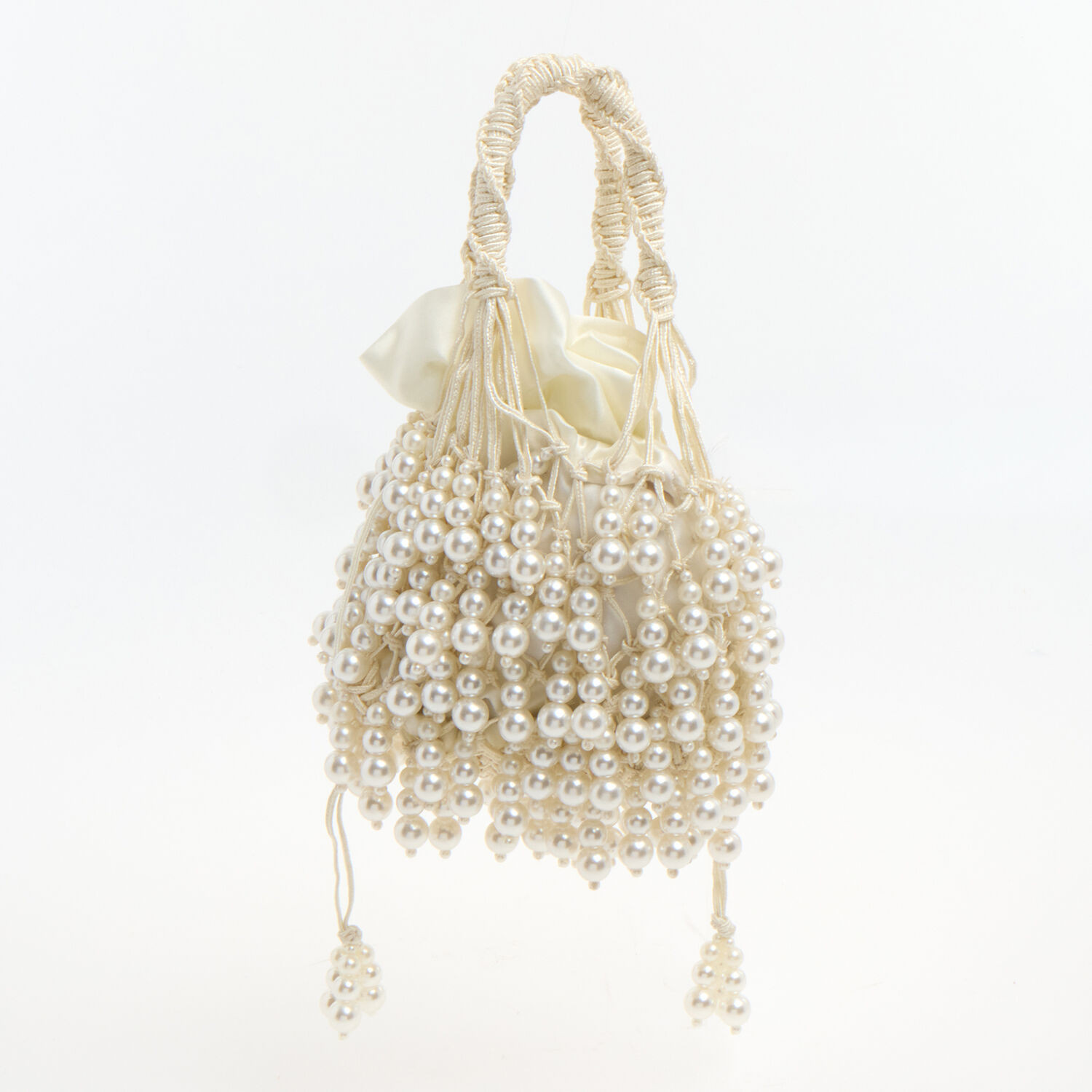 Cream Macrame Pearl Fringe Beaded Bag | TK Maxx