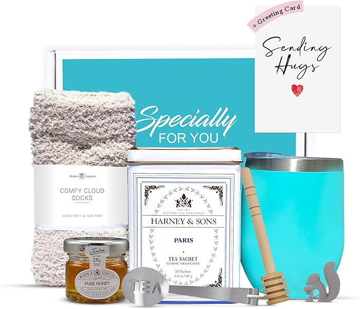 Tea Gift Set for Women – Thoughtful Get Well Gift Box with Cozy Socks, Stainless Tumbler, 20 Te... | Amazon (US)