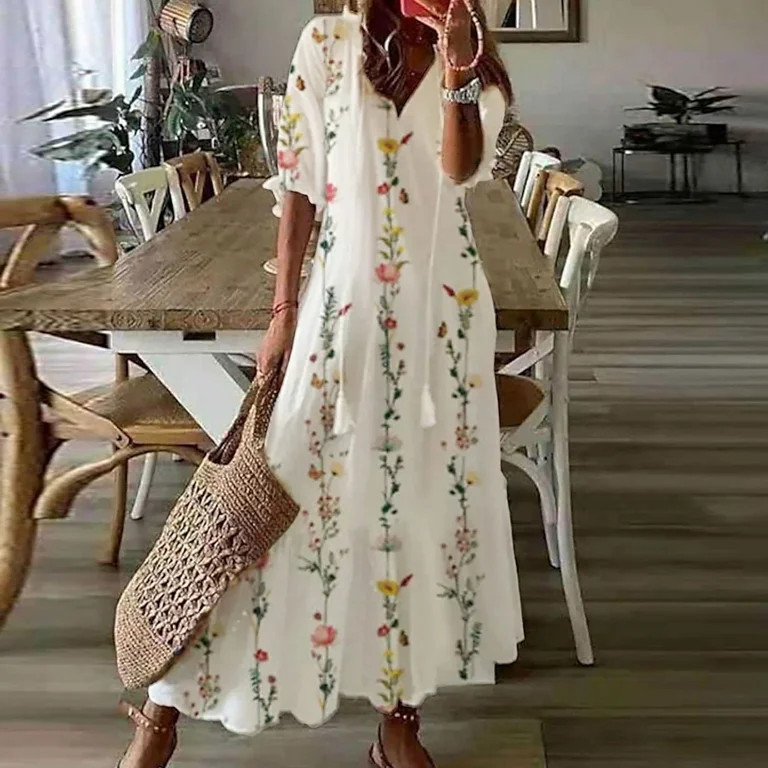 Lenago Sun Dresses for Women Plus Size Fashion Casual Spring And Summer V-neck Three-quarter Slee... | Walmart (US)