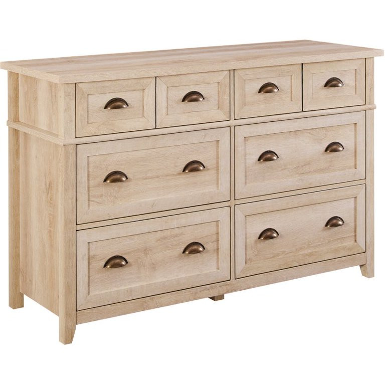 Odette 52" 6-Drawer Cup Handle Framed Bedroom Dresser in White Oak | Walmart (US)