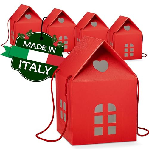 Boxes Craftory Pack of 5 House Shaped Gift Boxes (7.87 x 7.87 x 7.08 inch) - Mansion Ideal for Christmas and for Treats - Red Linen | Amazon (US)