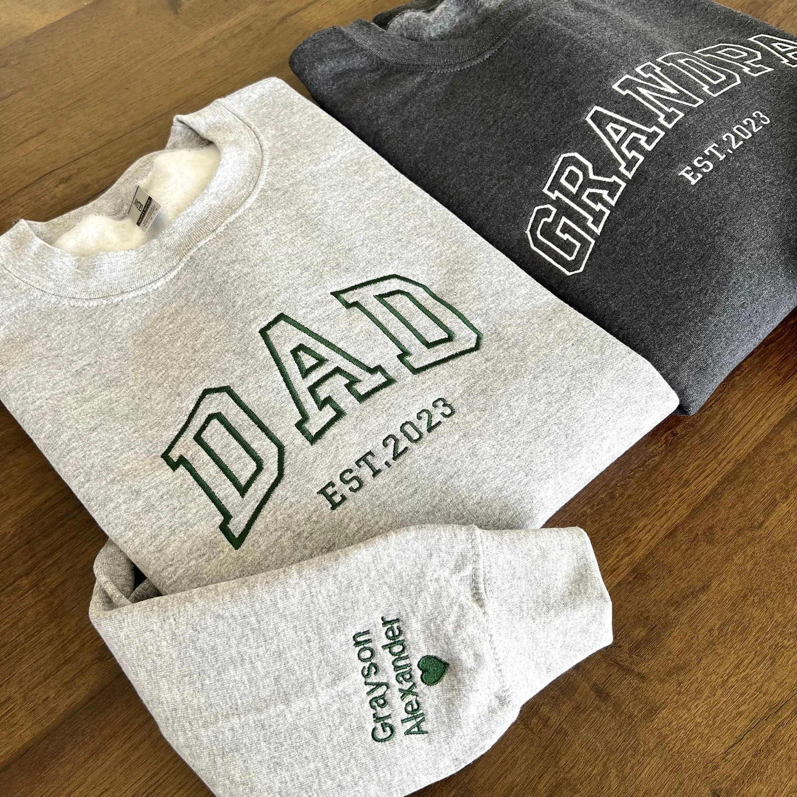 Custom Embroidered Sweatshirt, Name On Sleeve With Heart, Grandpa Shirt With Date, Daddy Est Year... | Etsy (Global)