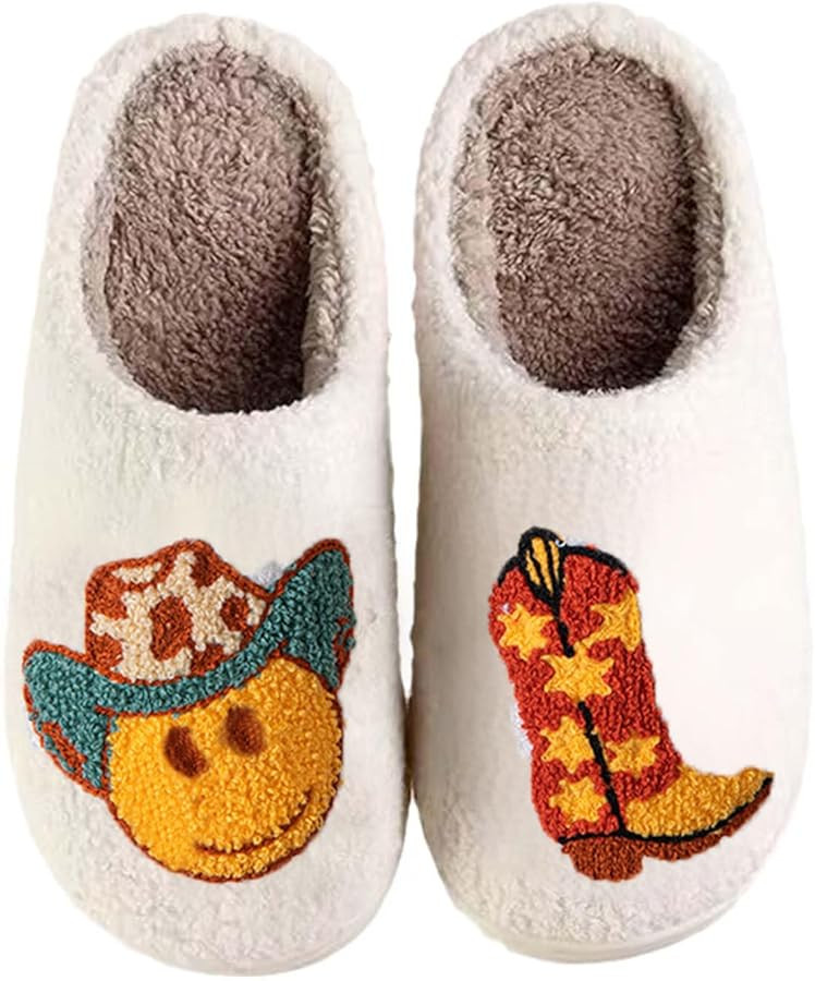 Cowboy Cowgirl Hat Slippers For Women Men Smile Face Slipper Plush Comfy Retro Preppy Slippers Wa... | Amazon (US)