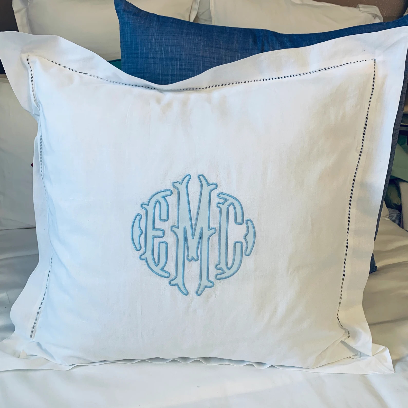 Applique Monogrammed Hemstitch Linen Sham - Etsy | Etsy (Global)