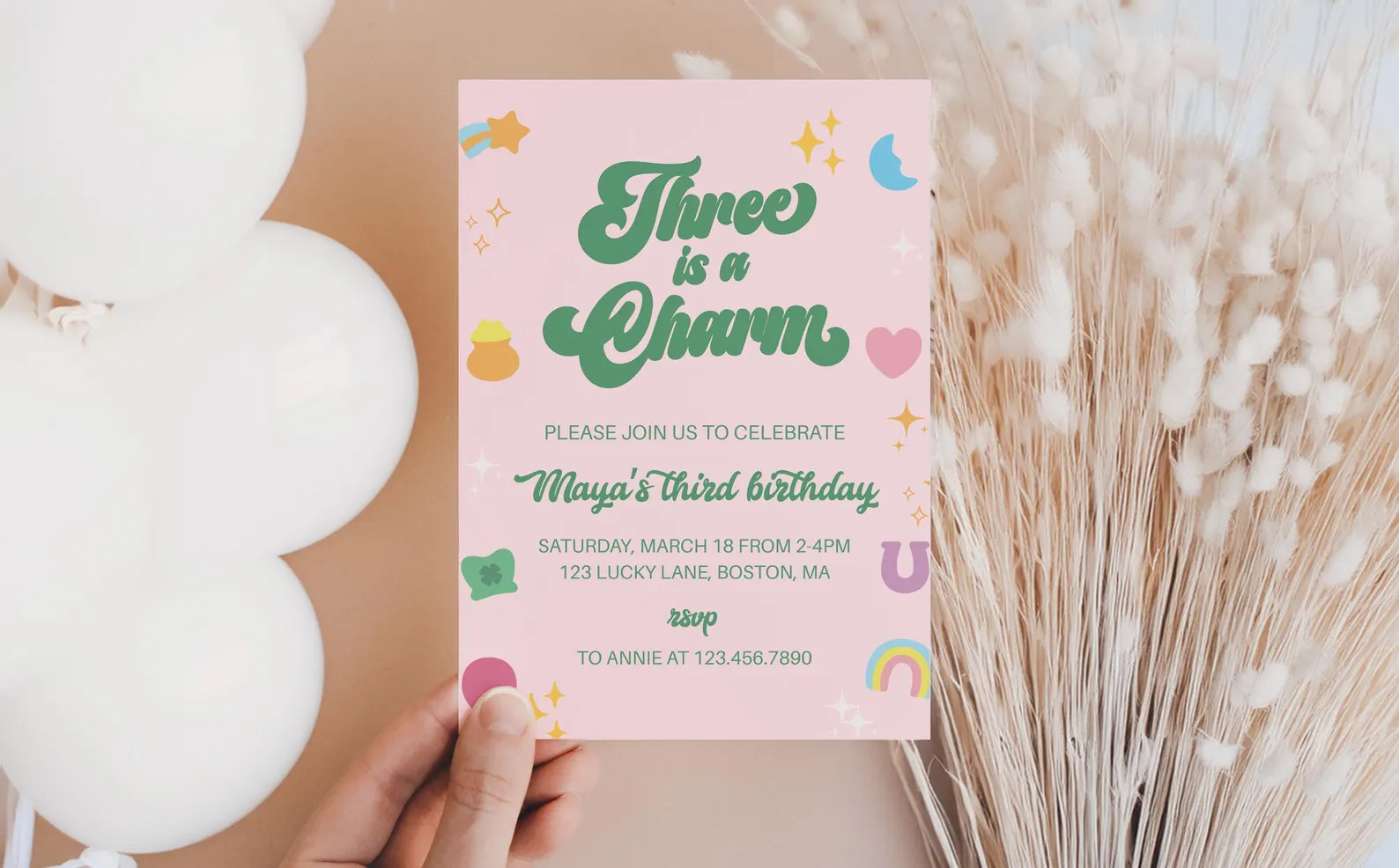 Three's a Charm Birthday Invitation, Lucky St Patrick Birthday Invite, 3rd Birthday Invite, Shamr... | Etsy (US)