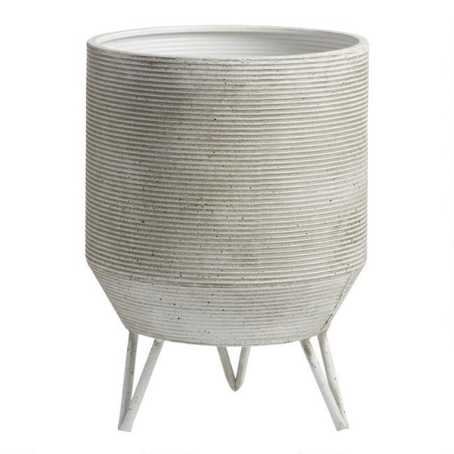White and Black Metal Speckled Ribbed Planter | World Market