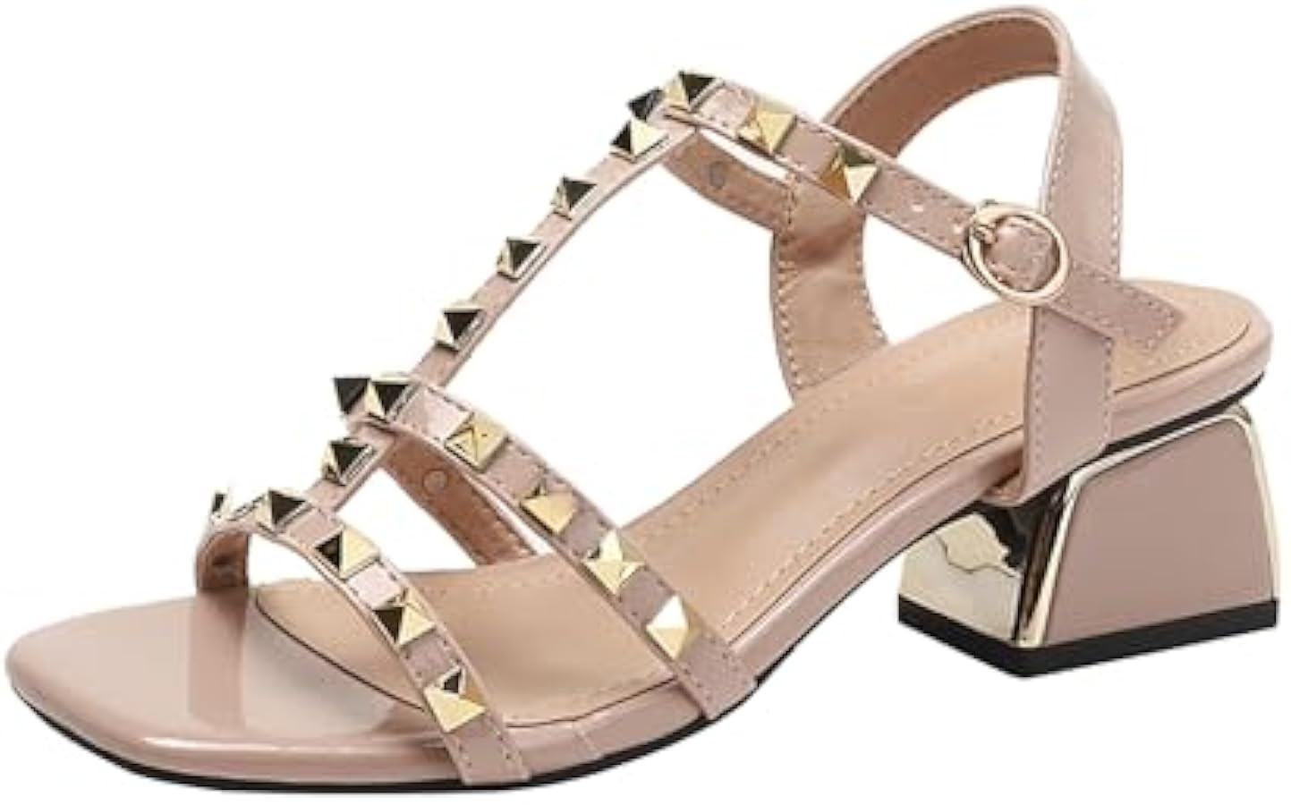 Women's Leather Studded Slingback Chunky Heel Sandals Pumps with Adjustable Ankle Buckle Fashion ... | Amazon (US)