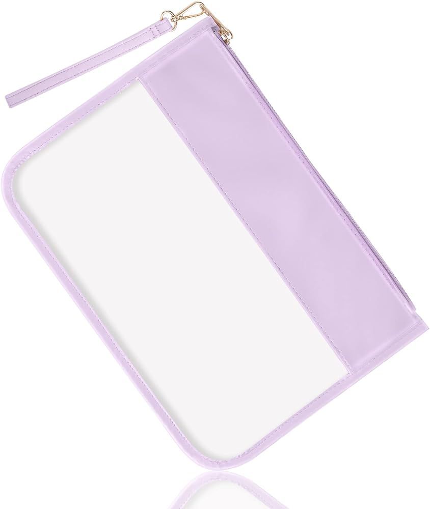 izuzta Clear PVC Flat Pouch, PU Travel Makeup Bag Clear Zipper Pouch with Wristlet, DIY Chenille ... | Amazon (US)