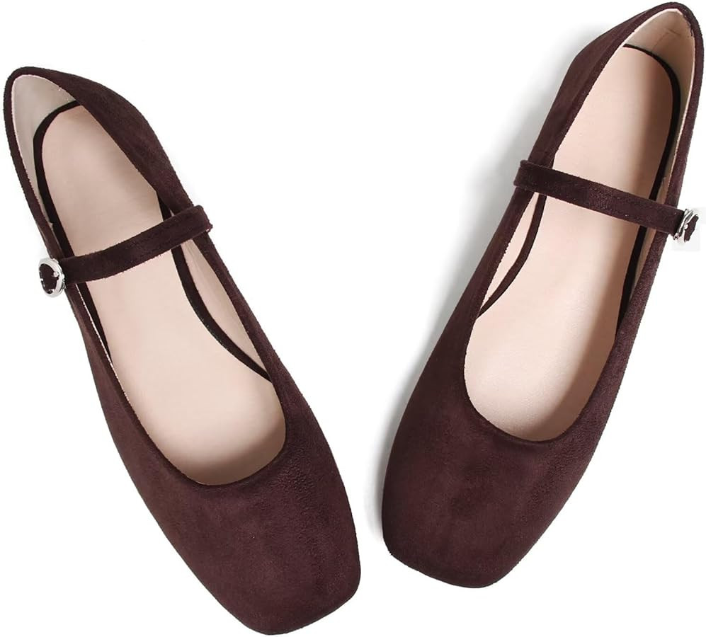 LUXINYU Flats for Women Dressy Square Toe Ankle Strap Mary Jane Shoes Casual Slip On Flats Comfor... | Amazon (US)