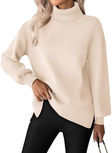 Zeagoo Women's Turtleneck Sweater 2025 Fall Winter Chunky Knit Oversized Sweaters Casual Side Sli... | Amazon (US)