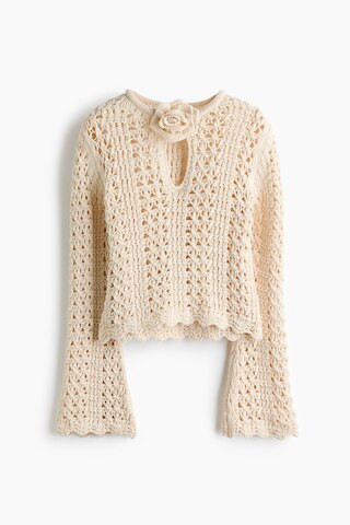 H & M - Appliquéd crochet-look top - Cream | H&M (UK, MY, IN, SG, PH, TW, HK)