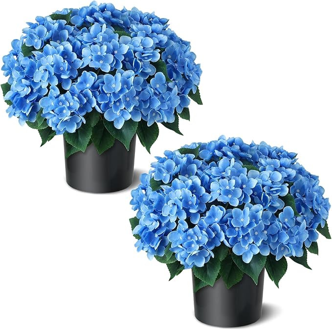FOTEEWL Artificial Hydrangea Flower Topiary Trees - 2 Sets Faux Silk Flower Potted Plant, UV Resi... | Amazon (US)