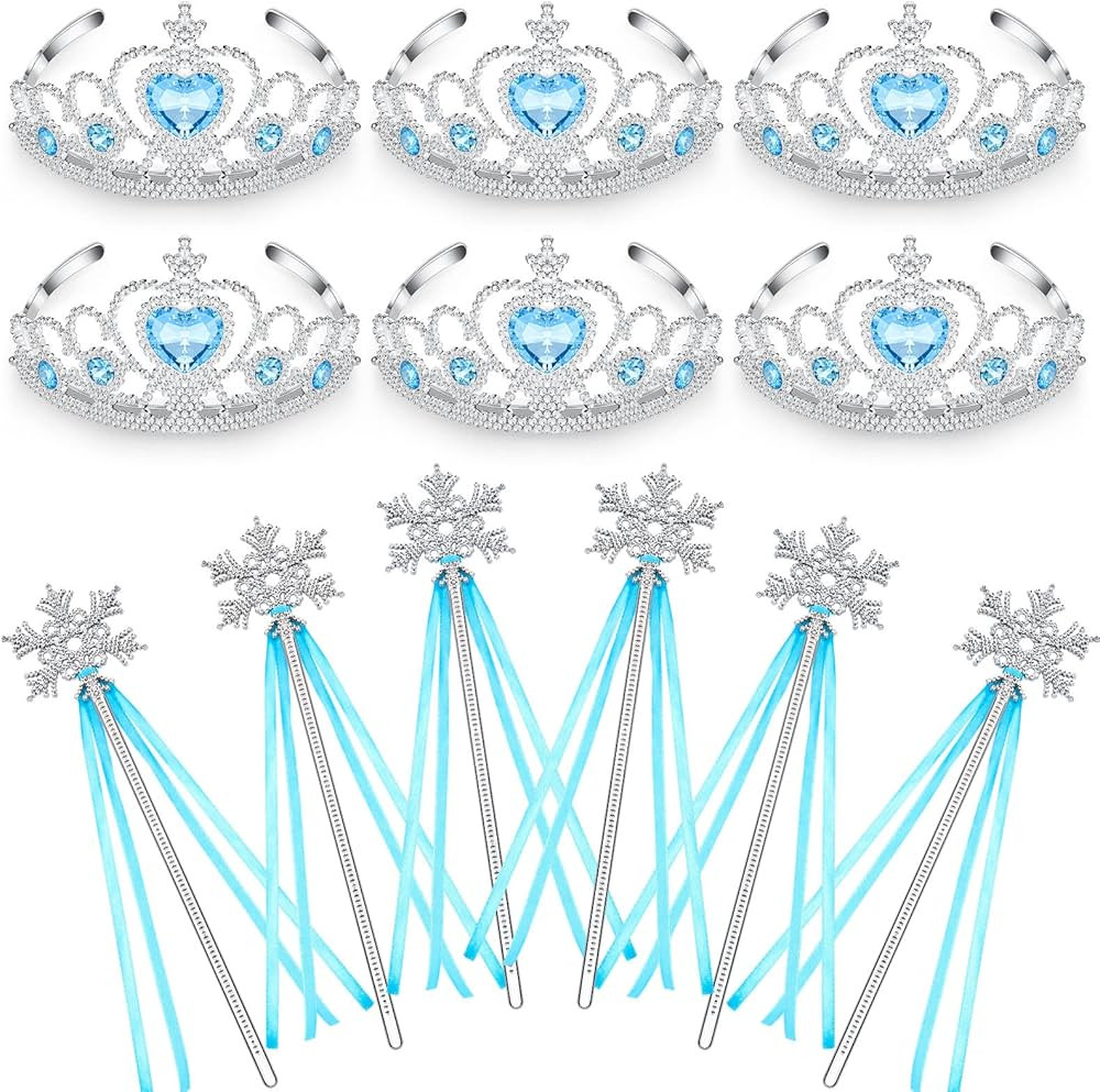 Chalyna 12 Pcs Princess Crowns Tiara and Wand for Little Girl Silver Heart Jewel Plastic Tiara Th... | Amazon (US)