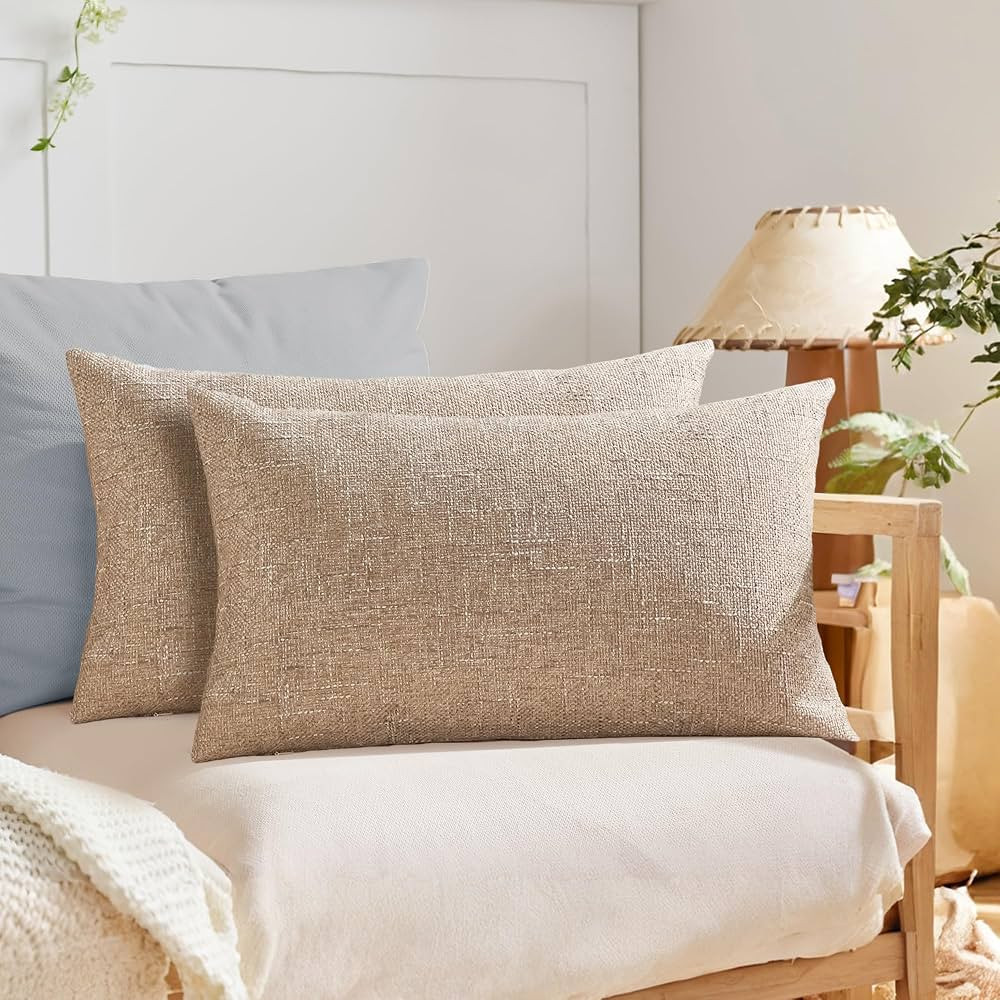 Decorative Pillow Covers, 12x20 Inch Flaxen ​Boho Farmhouse​ ​Neutral Couch Throw Pillows f... | Amazon (US)