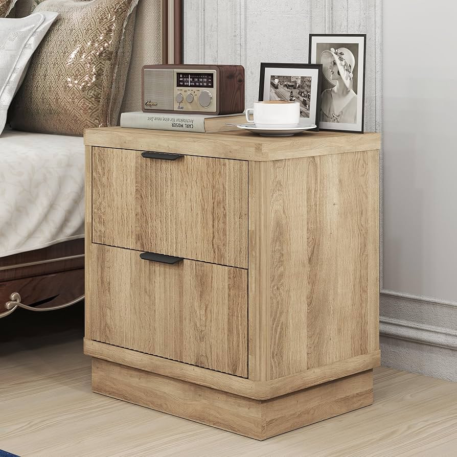 Fluted Nightstand with 2 Drawers Farmhouse Wood Oak Nightstands for Bedroom, Bedside Tables for S... | Amazon (US)