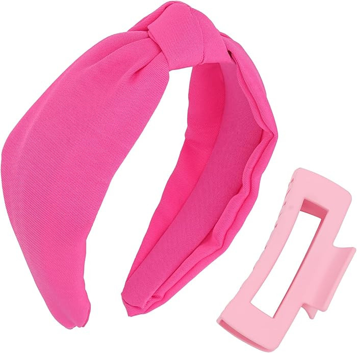 Hot Pink Non-slip Knotted Headbands and Wide Hair Claws - Women's & Girls' Headband Set | Amazon (US)