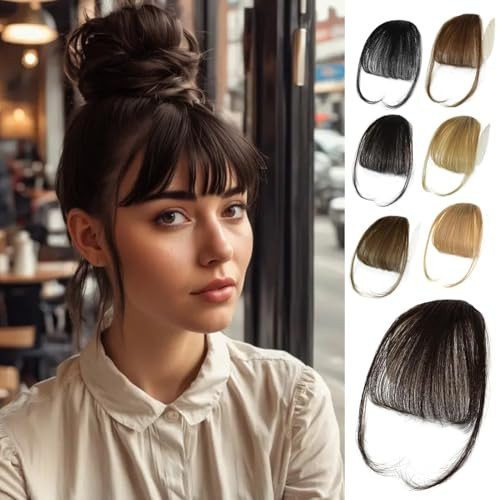 100% Human Hair Bangs Clip in Hair Extensions, Medium Brown Clip on Bangs Wispy Bangs Fringe with... | Amazon (US)
