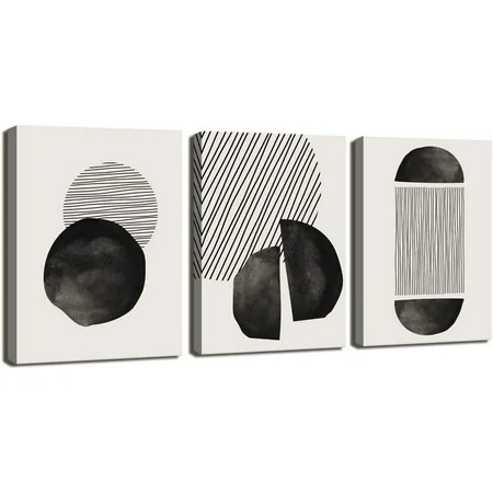 Black and White Abstract Wall Art Geometric Black and White Wall Art Canvas Prints Painting Minimali | Walmart (US)