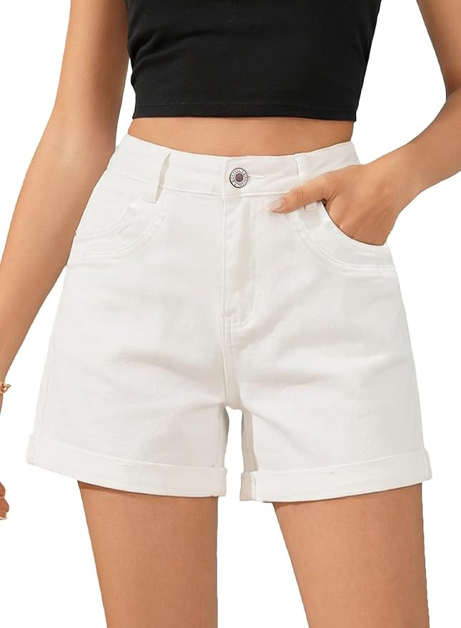 Sidefeel Womens Jean Shorts High Waisted Stretchy Folded Hem Causal Trendy Patchwork Loose Fit Su... | Amazon (US)