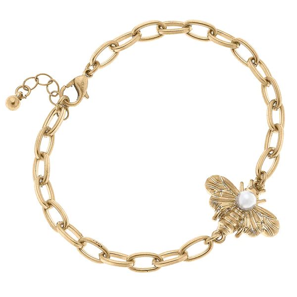 Calloway Bee & Pearl Chain Bracelet in Worn Gold | CANVAS