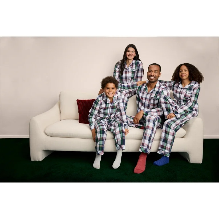 Free Assembly Matching Family Pajamas Women's Cotton Plaid Notch Collar Top and Pants Gift Set, 2... | Walmart (US)